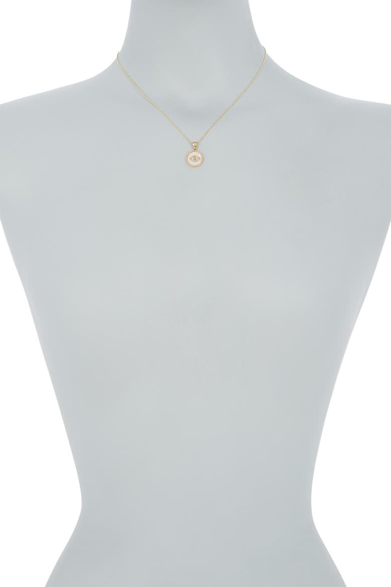 14K Gold Plated Sterling Silver Mother-of-Pearl Evil Eye Disc Pendant Necklace, Alternate, color, WHITE