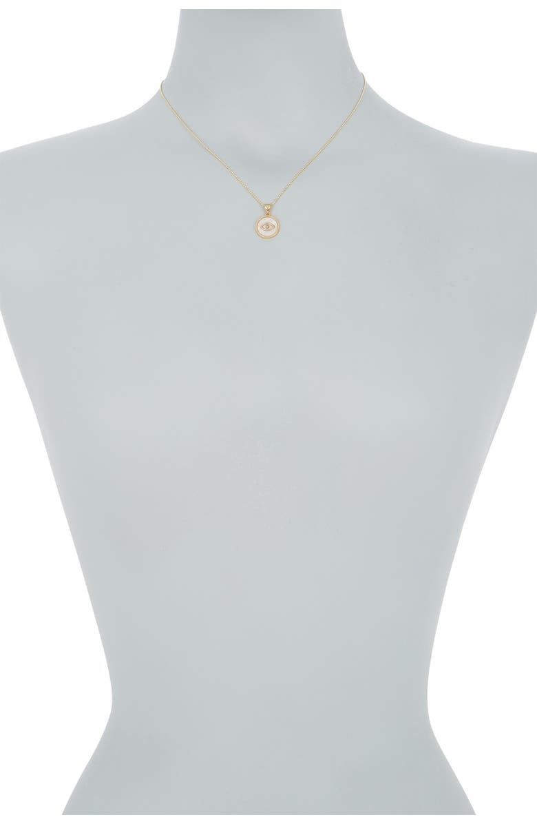 Adornia 14K Gold Plated Sterling Silver Mother-of-Pearl Evil Eye Disc Pendant Necklace, Alternate, color, White
