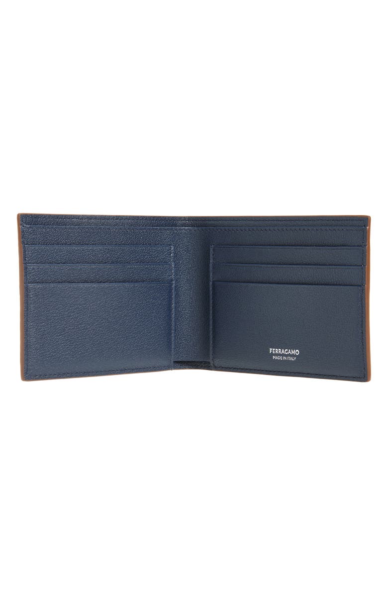 FERRAGAMO Embossed Gancini Leather Bifold Wallet, Alternate, color, Midbrown New Navy Nero