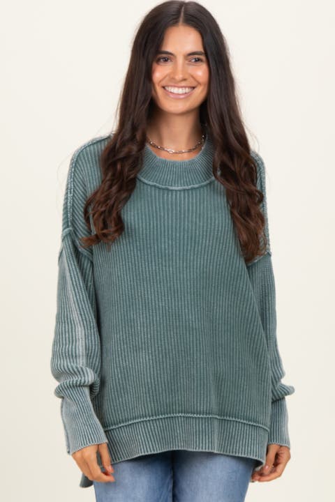 Washed Side Slit Oversized Sweater