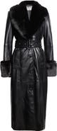 Stand Studio Estella Belted Faux Leather Coat with Faux Fur Trim