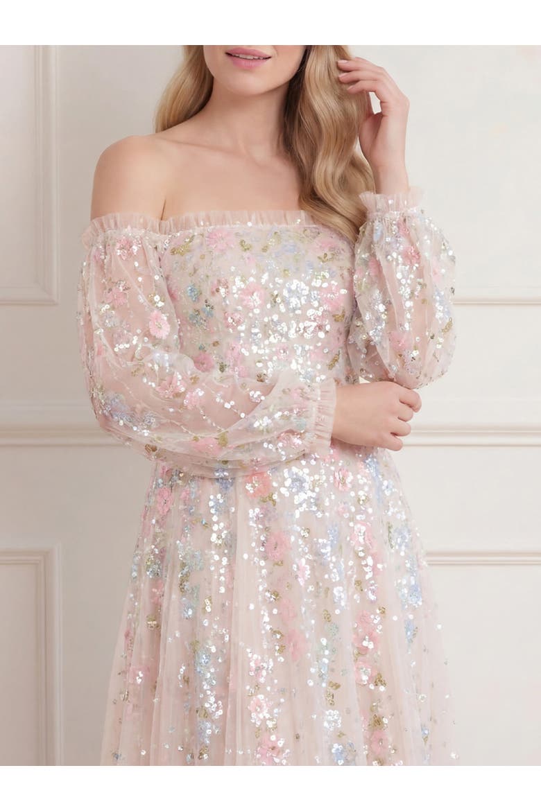 Confetti Gloss Off-Shoulder Dress, Alternate, color, Cream/Bright