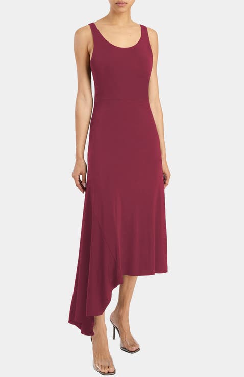 TANI Sleeveless Midi Dress with Asymmetric Skirt Panel in Luxury Jersey