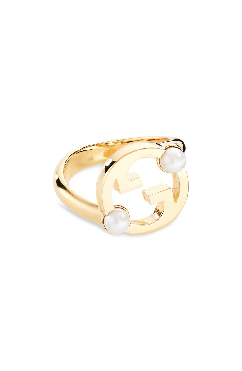 Gucci Blondie Logo Imitation Pearl Ring, Main, color, 