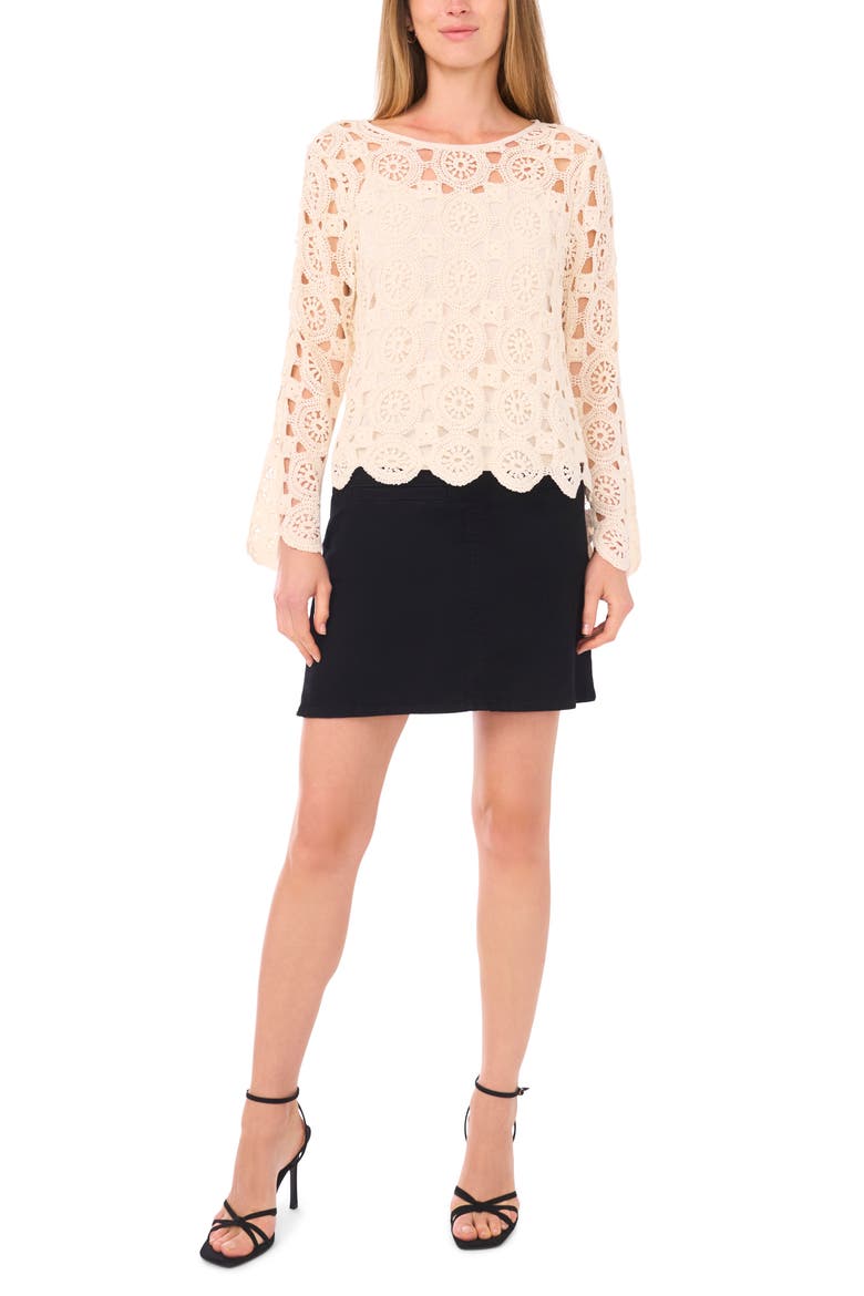 Flare Sleeve Open Stitch Top, Alternate, color, NATURAL