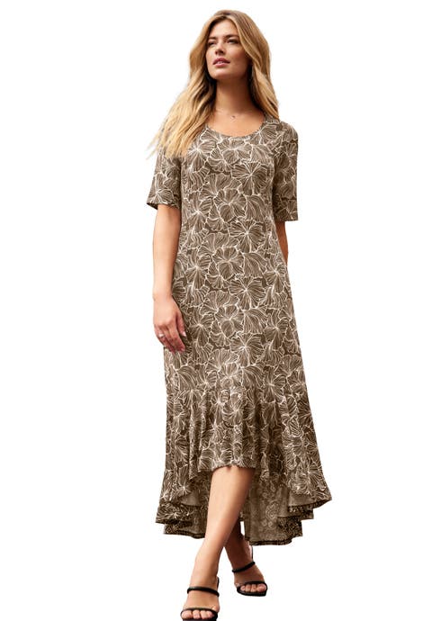 Stretch Knit Flounce Hem Maxi Dress