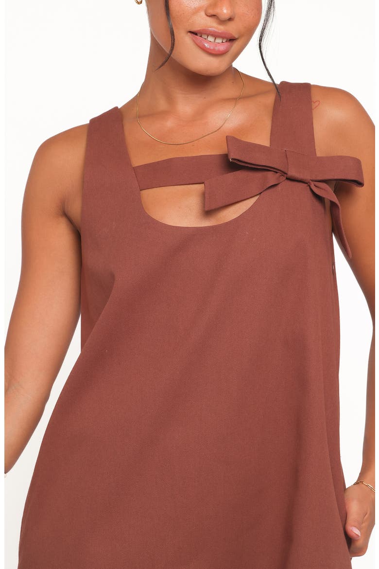 Elyria Bow Cotton Shift Minidress, Alternate, color, BROWN