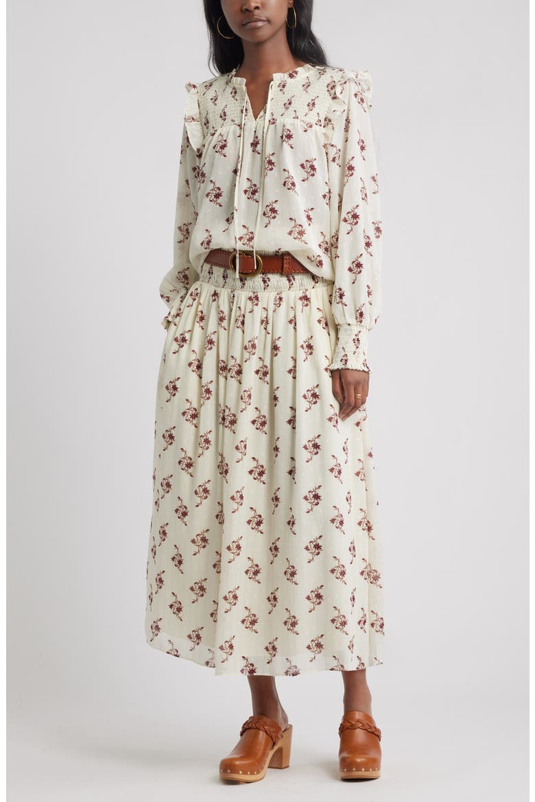 Smock Yoke Top, Alternate, color, IVORY- BURGUNDY BATIK FLORAL