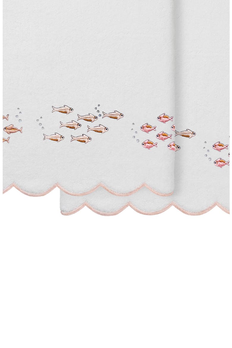 Fish School Scallop 2-Piece Bath Towel Set, Alternate, color, WHITE/ PINK