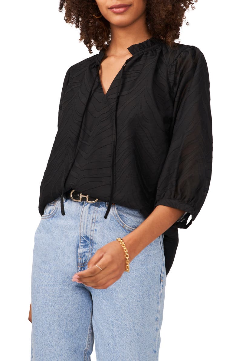 Vince Camuto Zebra Jacquard Split Neck Top, Main, color,