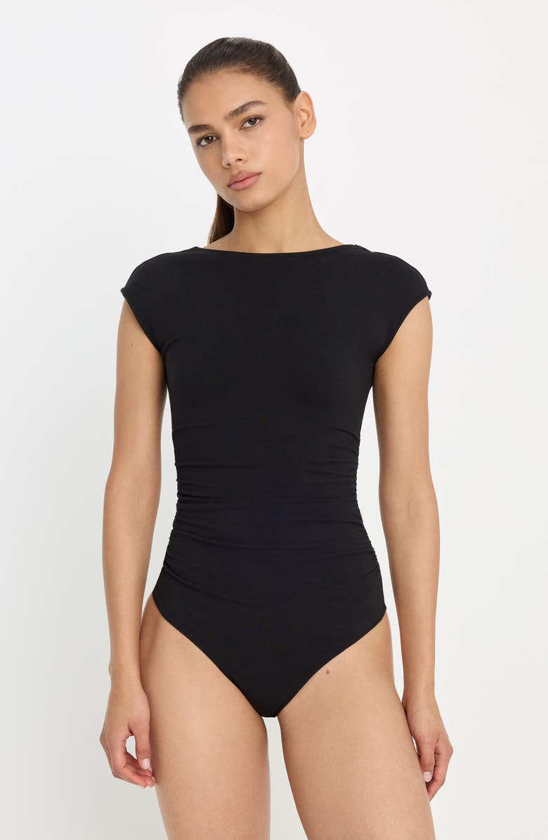 Good American Super Stretch Open Back Bodysuit, Alternate, color, Black001