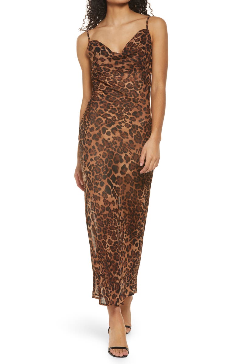 SNDYS Skin Leopard Print Cocktail Slip Dress, Main, color, 