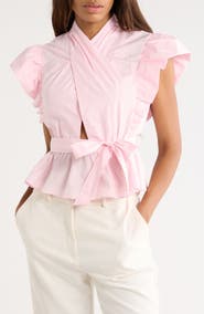 Derek Lam 10 Crosby Brynn Cotton Wrap Peplum Top
