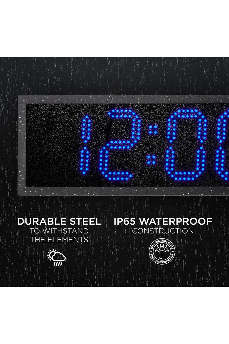 48 Waterproof Outdoor Digital LED Clock with Auto Time Sync, Temperature & Date, Alternate, color, Blue