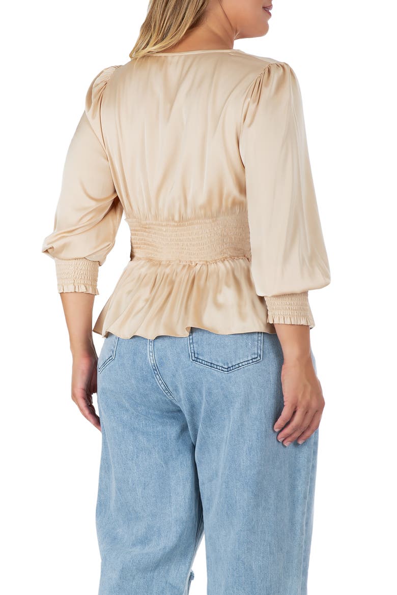 Smocked Peplum Satin Top, Alternate, color, CHAMPAGNE