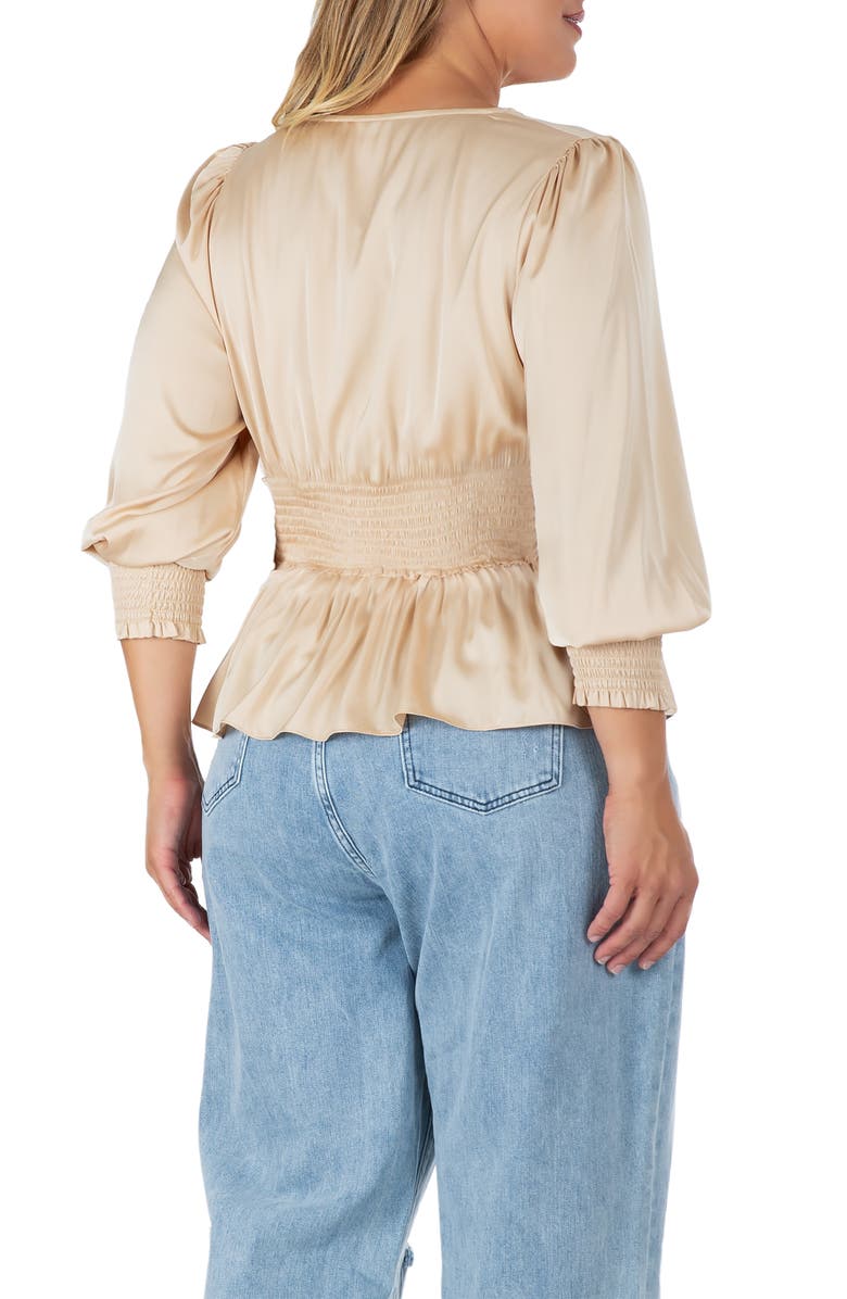 Standards & Practices Smocked Peplum Satin Top, Alternate, color, Champagne