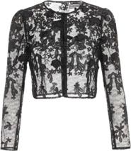 Dress the Population Andra Appliqué Puff Sleeve Sheer Jacket