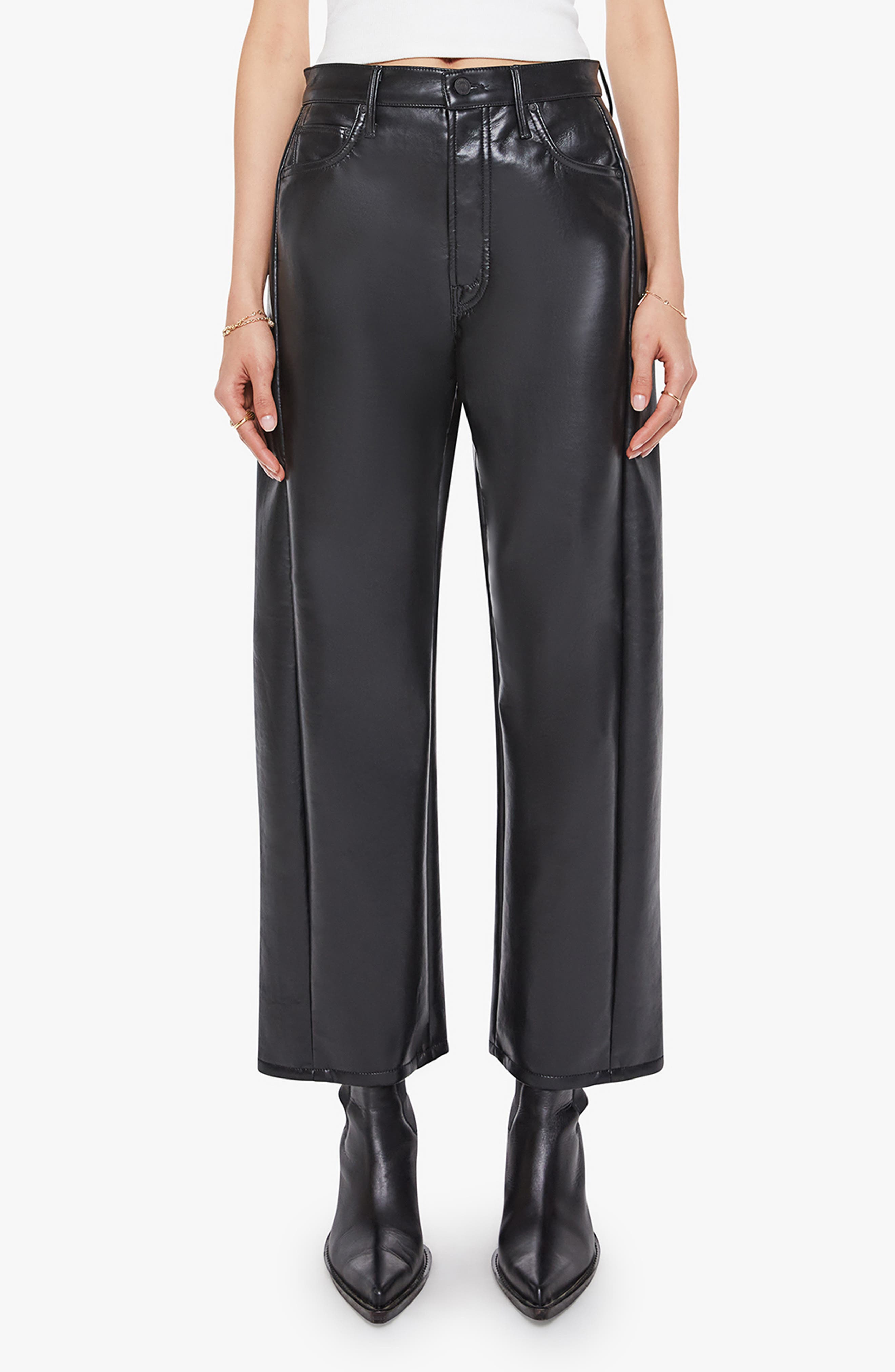 MOTHER The Half Pipe Flood High Waist Coated Leather Pants