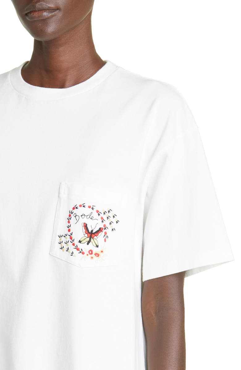 Bode Leafwing Embroidered Pocket Cotton T-Shirt, Alternate, color, 