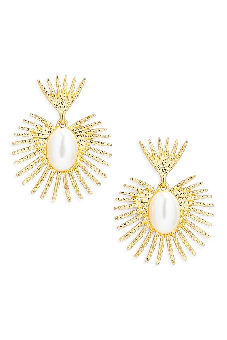 Faux Pearl Fan Earrings, Main, color, GOLD