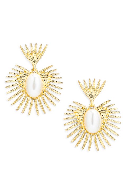 Faux Pearl Fan Earrings