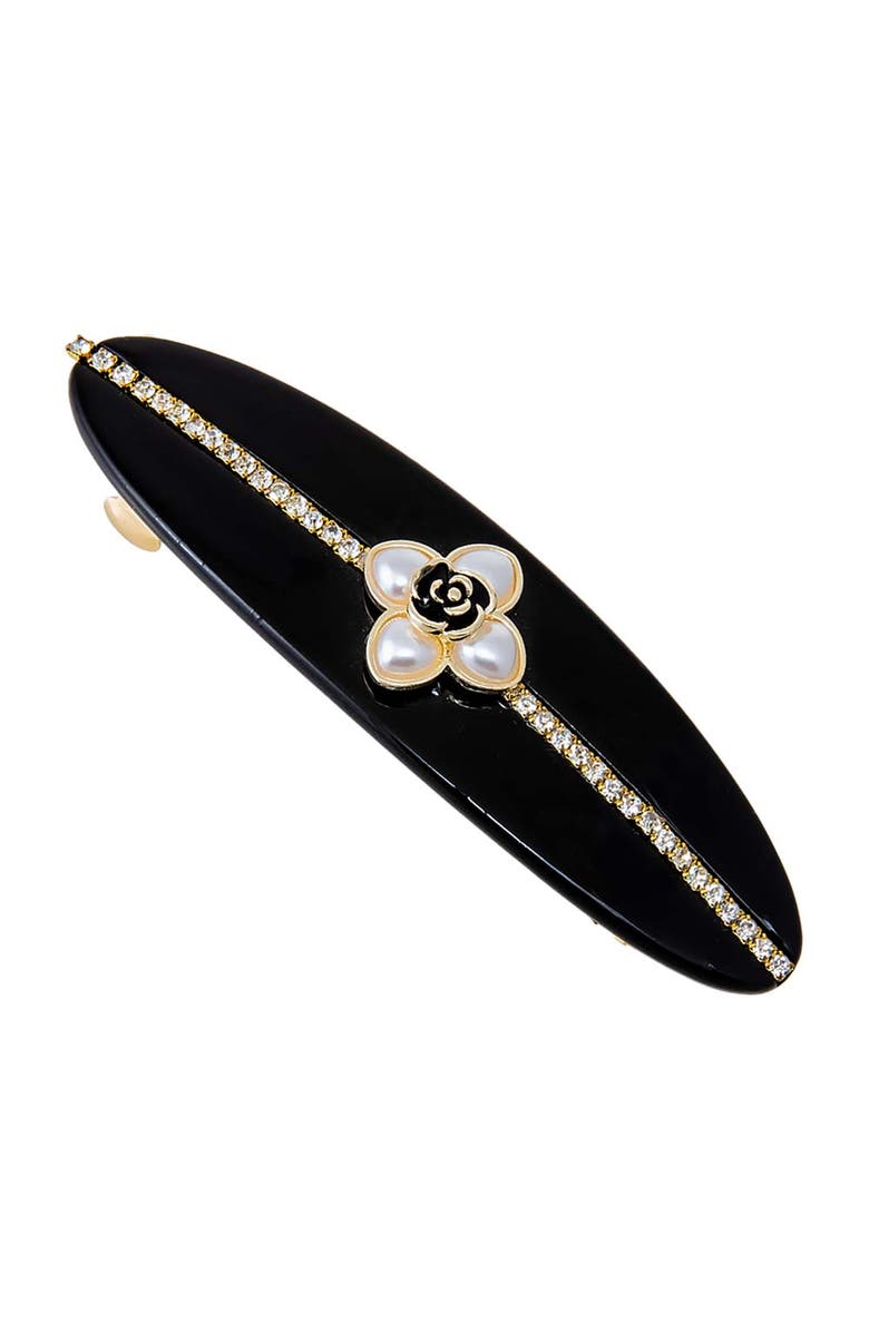BY ADINA EDEN Pearl Flower W/ Rhinestone Hair Barrette, Alternate, color, Black