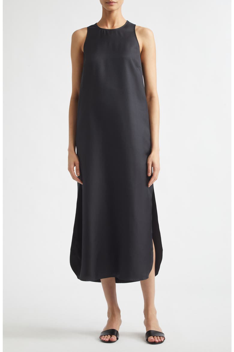Paloma Twist Detail Silk Twill Dress, Main, color, BLACK