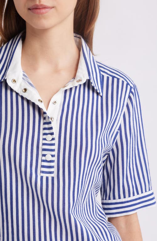 Frame Womens The Snap Striped Cotton-jersey Top Marine Blue Multi In Blue