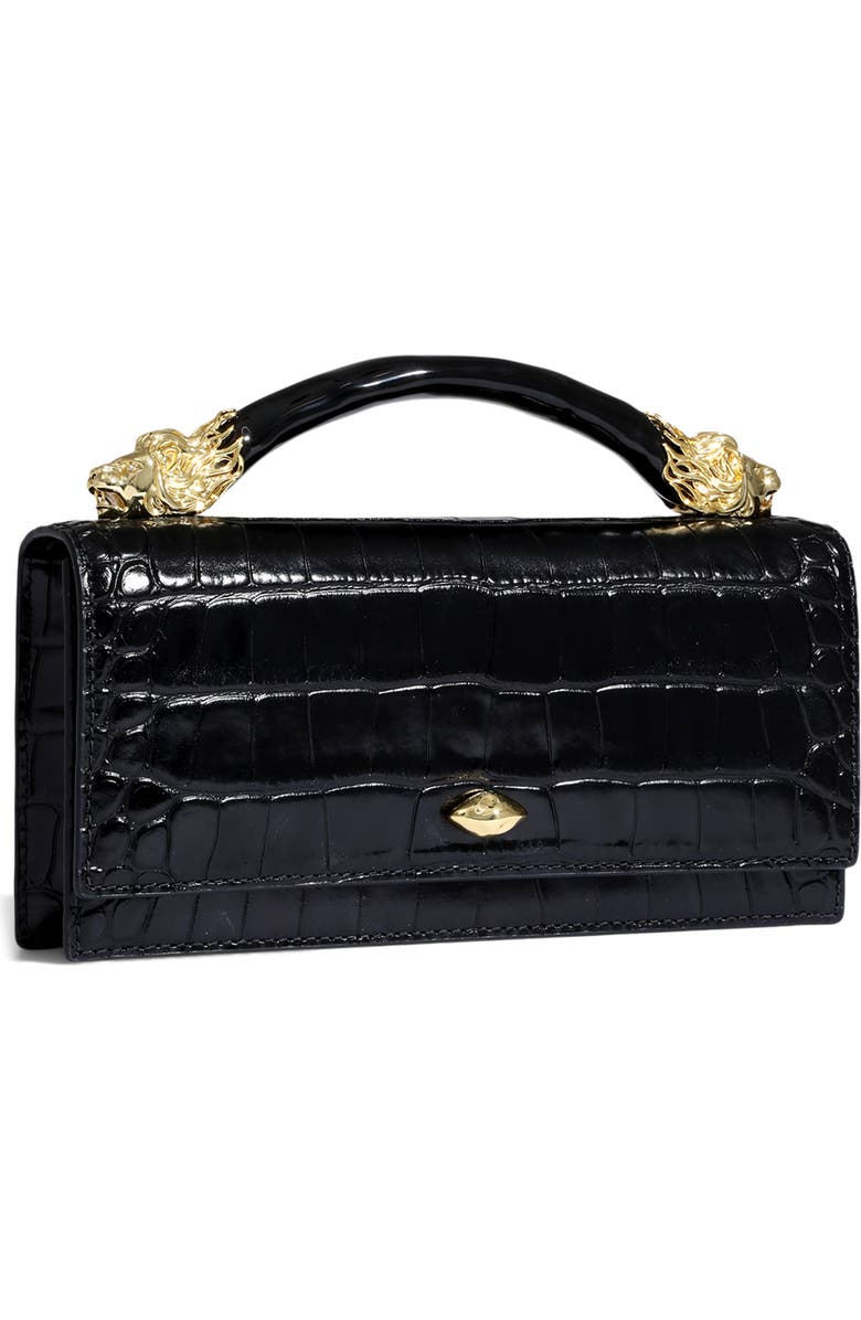 Alexis Bittar Lioness Croc Embossed Leather Bag, Alternate, color, Black