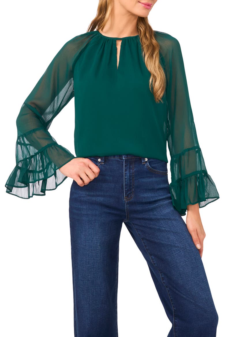 Tiered Sleeve Top, Main, color, DARK FOREST