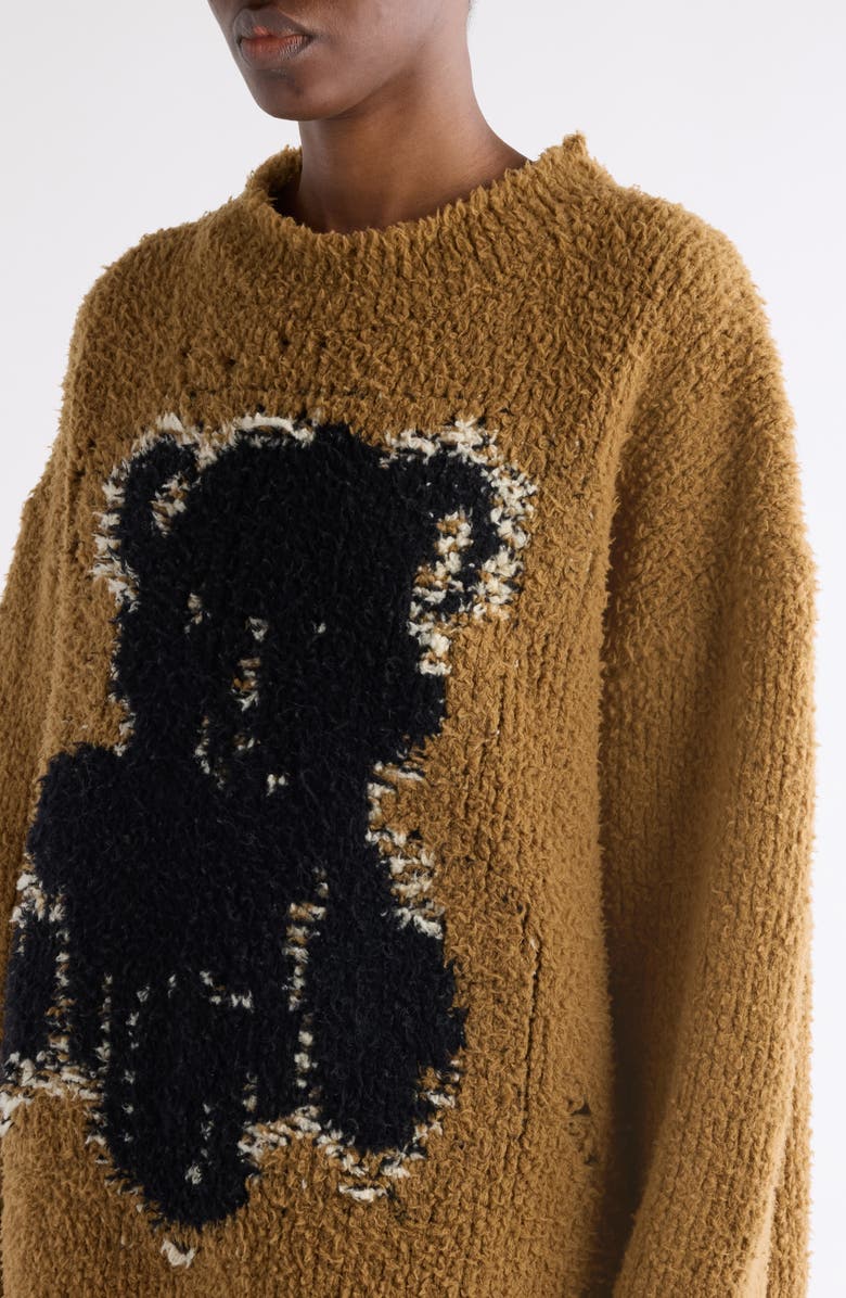 Acne Studios Kusto Teddy Intarsia Wool Blend Sweater, Alternate, color, Khaki Beige