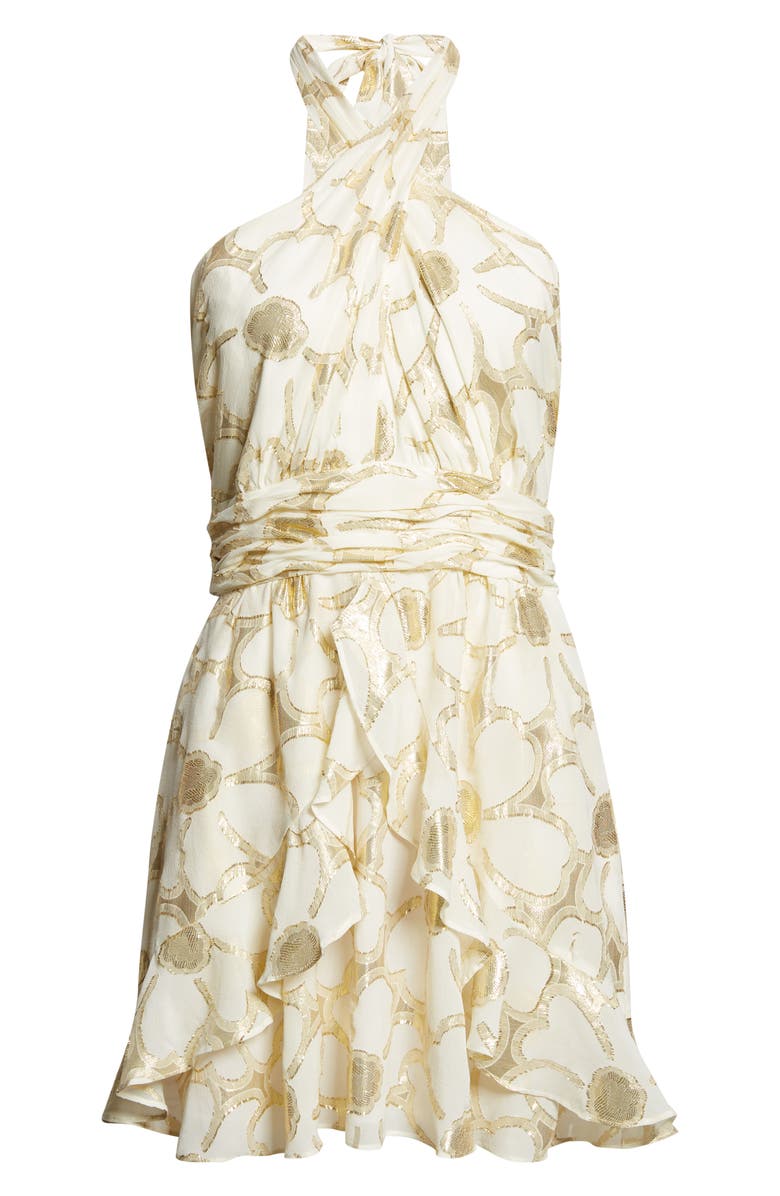 Ramy Brook Reuben Metallic Daisy Print Mini Halter Dress, Alternate, color, Ivory Jacquard