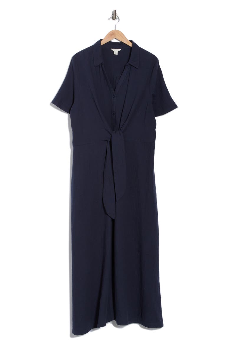 Cotton Gauze Tie Front Dress, Alternate, color, NAVY BLAZER