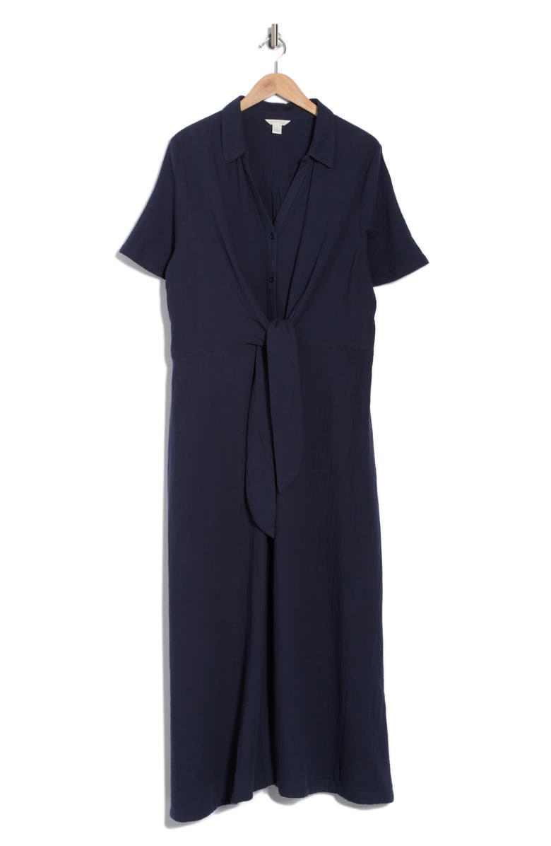 Caslon<sup>®</sup> Cotton Gauze Tie Front Dress, Alternate, color, Navy Blazer