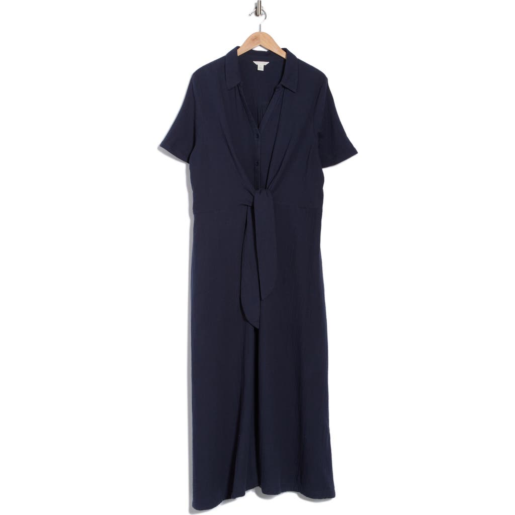 Shop Caslon ® Cotton Gauze Tie Front Dress In Navy Blazer