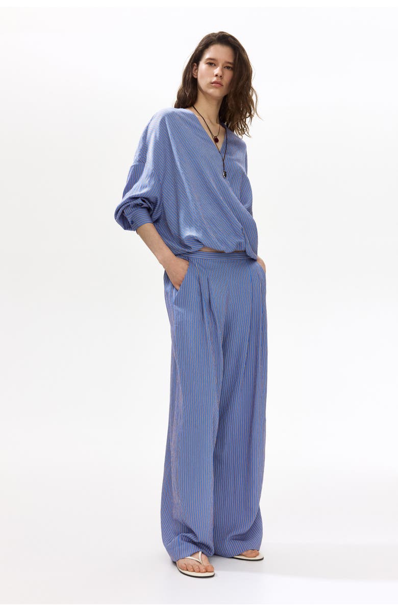 H&M Straight Pull-on Trousers, Alternate, color, Blue/Striped