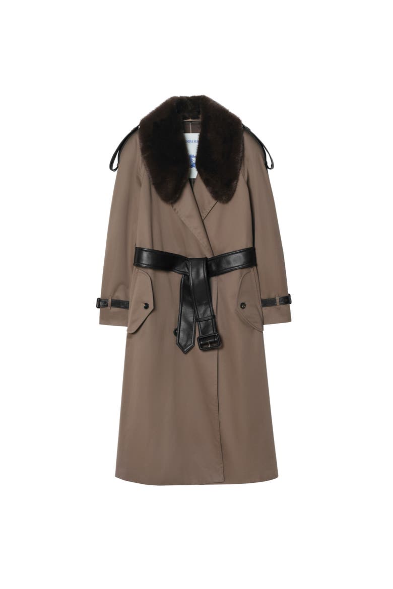 Long Faux Fur Collar Roseville Trench Coat, Alternate, color, Sepia brown