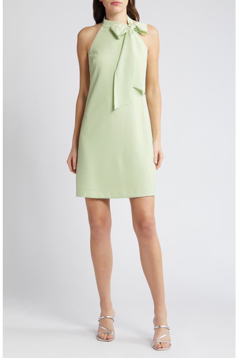 Signature Stretch Bow Crepe Dress, Main, color, PISTACHIO
