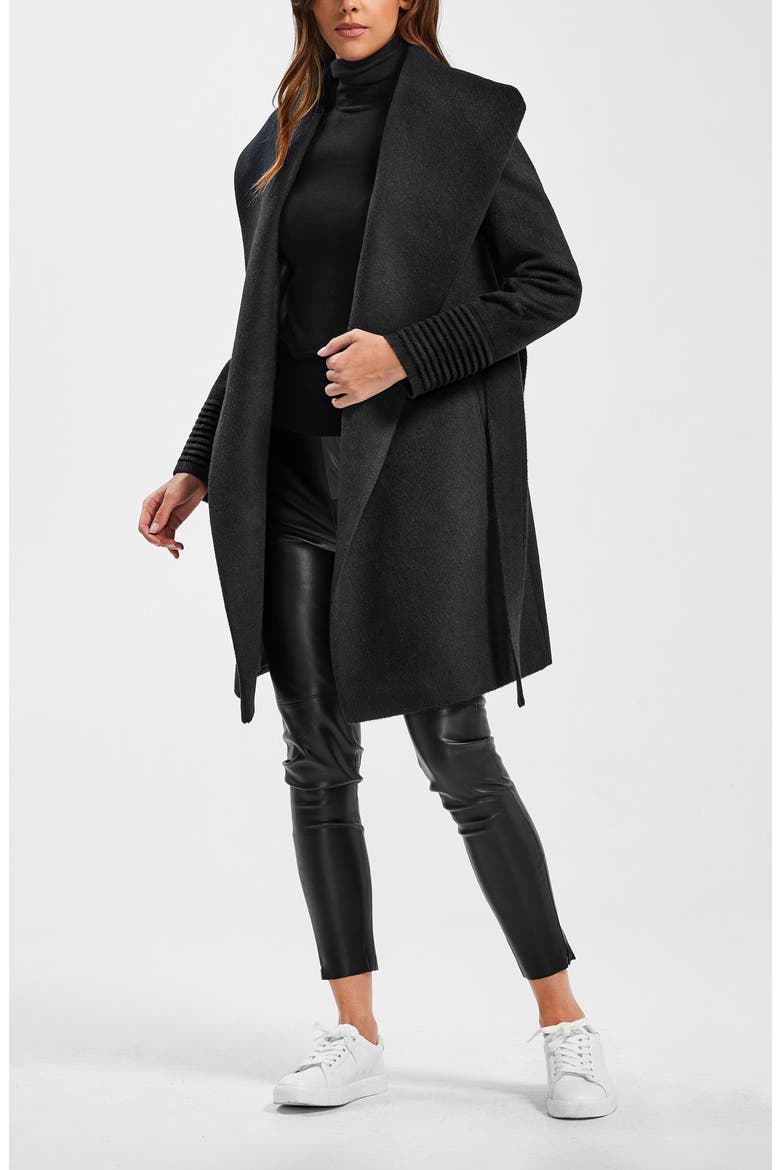 Shawl Collar Alpaca & Wool Coat, Alternate, color, BLACK