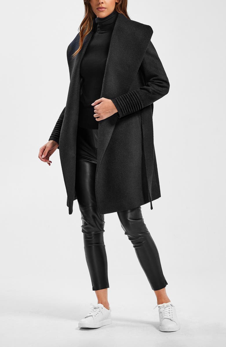 SENTALER Shawl Collar Alpaca & Wool Coat, Alternate, color, Black