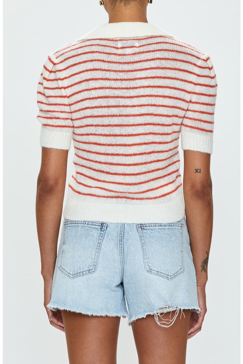 Billy Stripe Short Sleeve Johnny Collar Sweater, Alternate, color, POPPY STRIPE