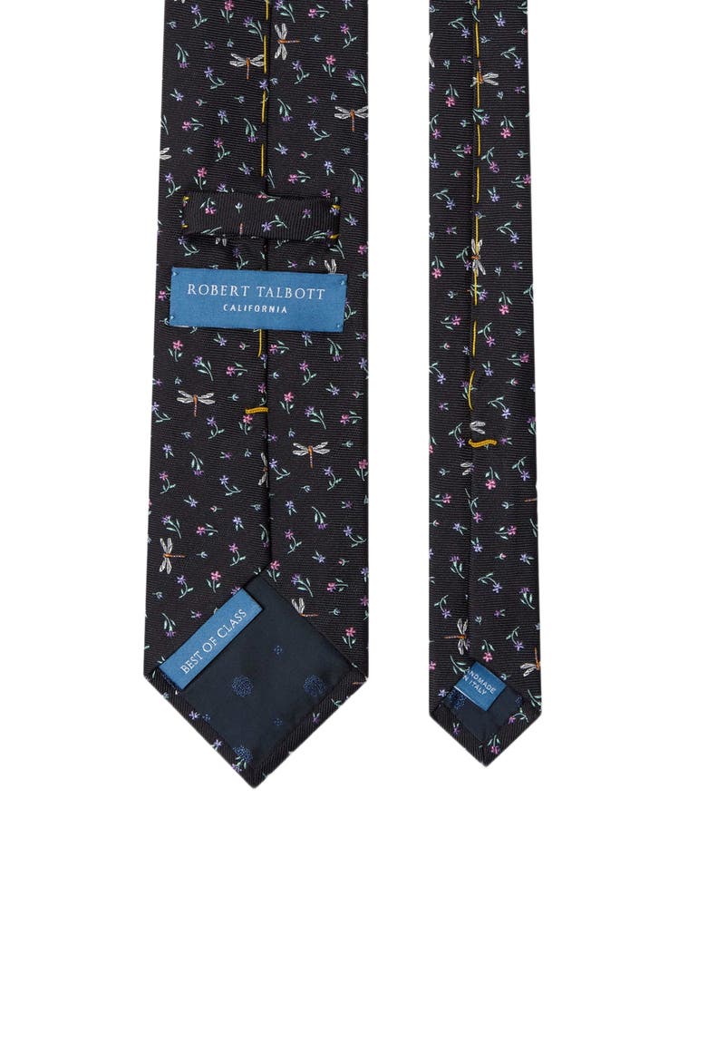 Robert Dragonfly Ditsy Floral Best of Class Necktie, Alternate, color, Navy