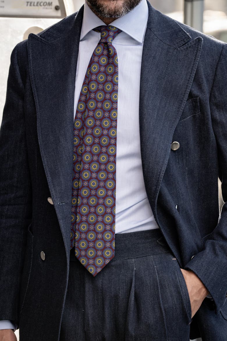 La Vigna - Printed Silk Tie for Men, Alternate, color, Burgundy