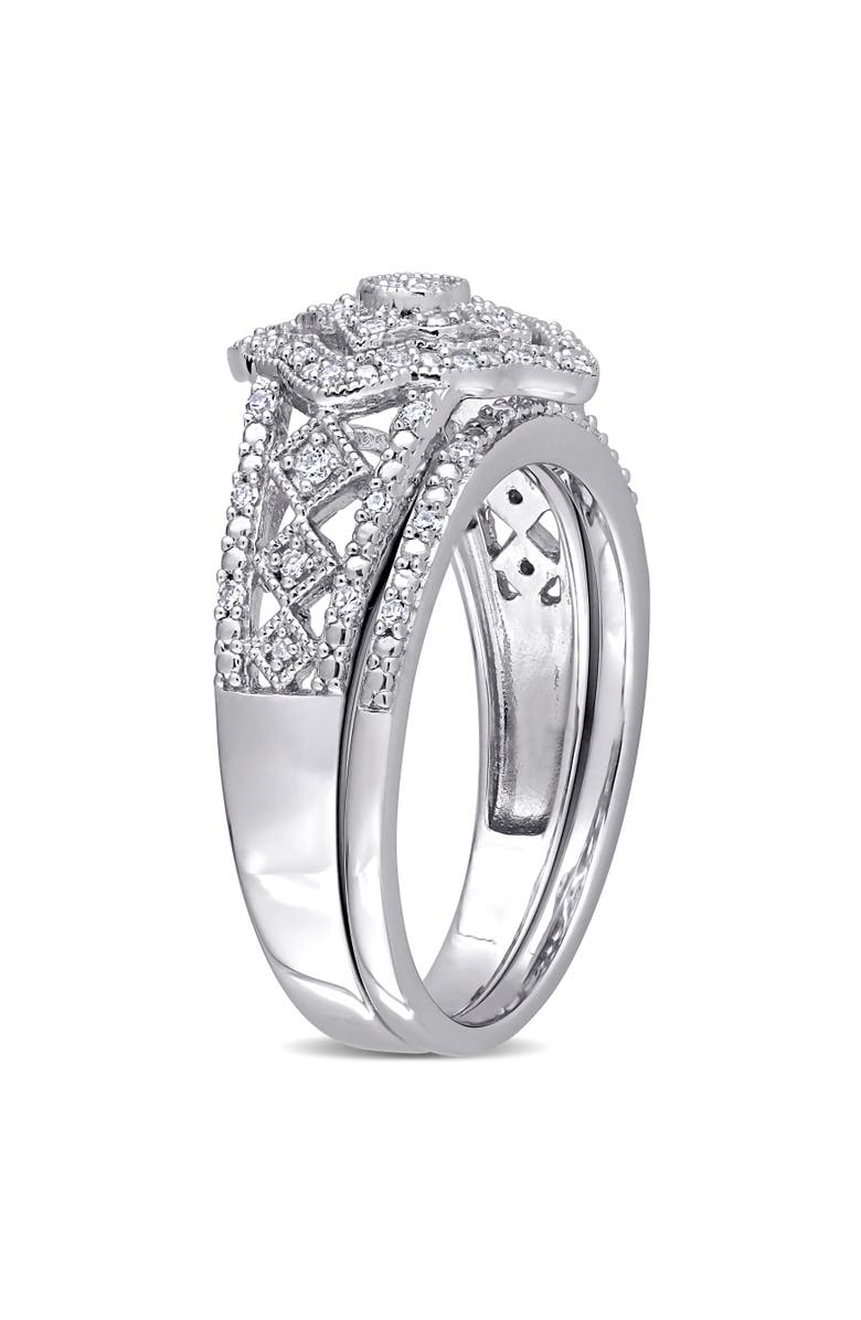 Julianna B. Diamond Halo Vintage Bridal Ring Set, Alternate, color, Sterling Silver