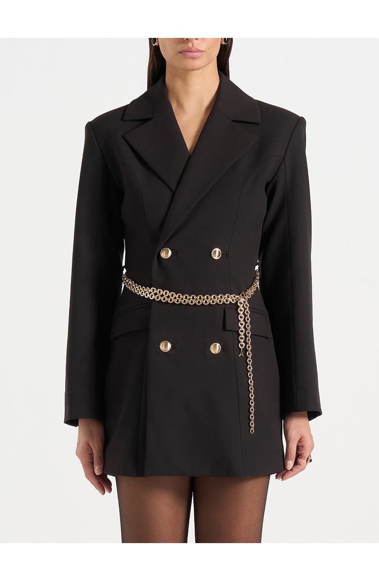 Manière De Voir Zara Double Breasted Blazer Dress With Chain, Alternate, color, Black