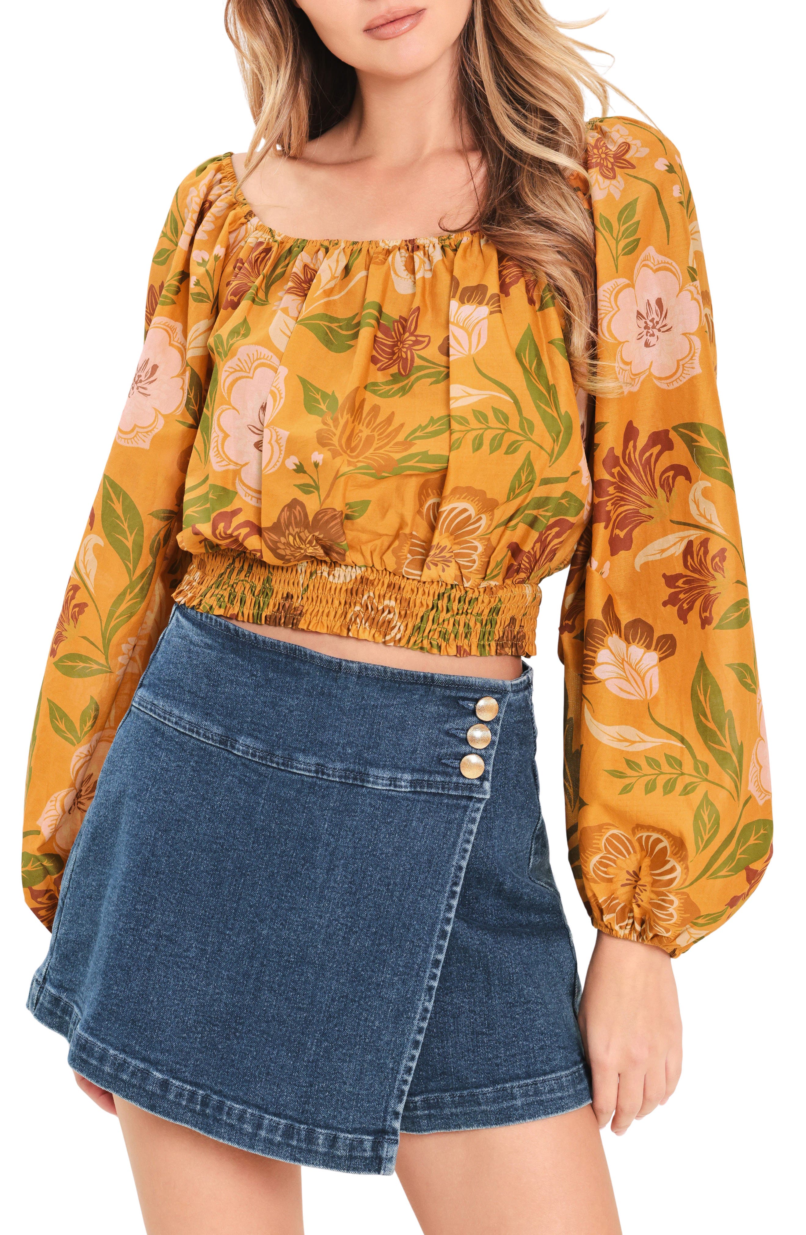Floral Bishop Sleeve Crop Top