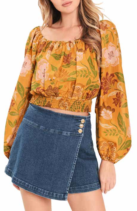 Floral Bishop Sleeve Crop Top