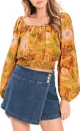 FLYING TOMATO Floral Bishop Sleeve Crop Top