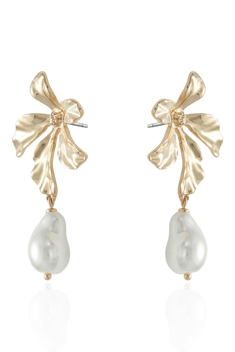 Flower Imitation Pearl Drop Earrings, Main, color, GOLD