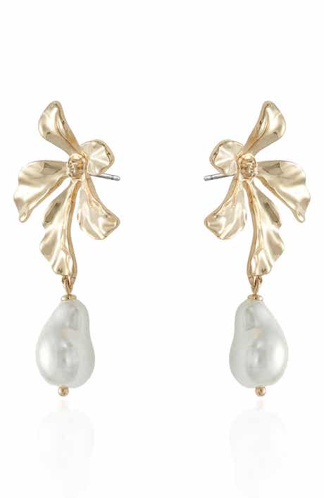 Flower Imitation Pearl Drop Earrings
